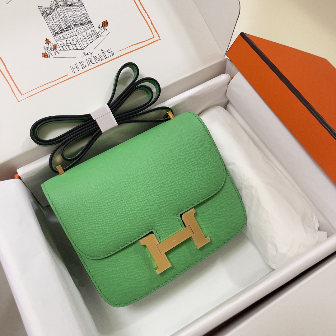 Hermes Constance 18 Mini Shoulder Bag In Green Kiwi Epsom Leather